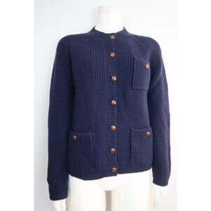 VINTAGE WOMEN'S NAVY BLUE CARDIGAN SWEATER - RIKI FOR CRAZY HORSE - SIZE S